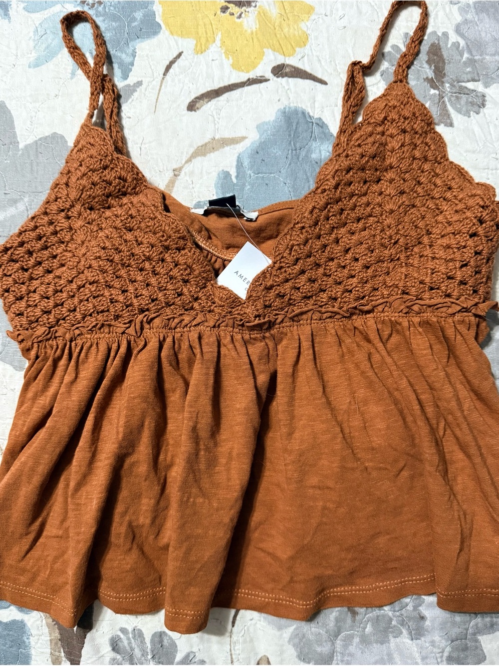 American Eagle Outfitters Rust Brown Crochet-Top Camisole